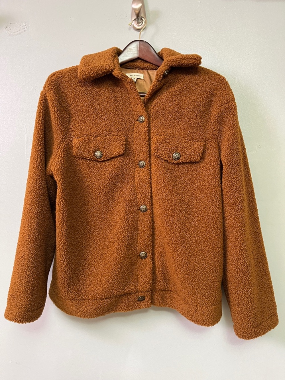Max Studio Rust Teddy Sherpa Button-Up Jacket